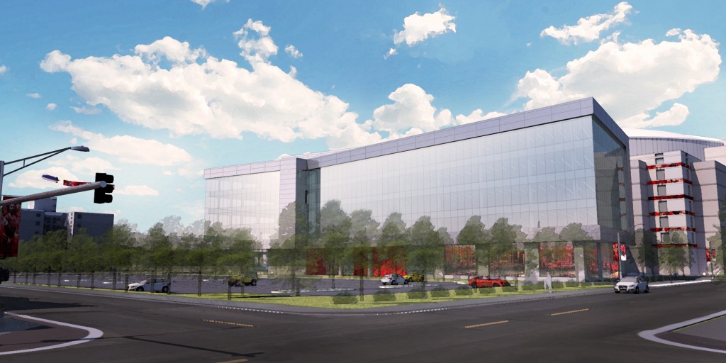 A rendering of the United Center expansion's north-east view